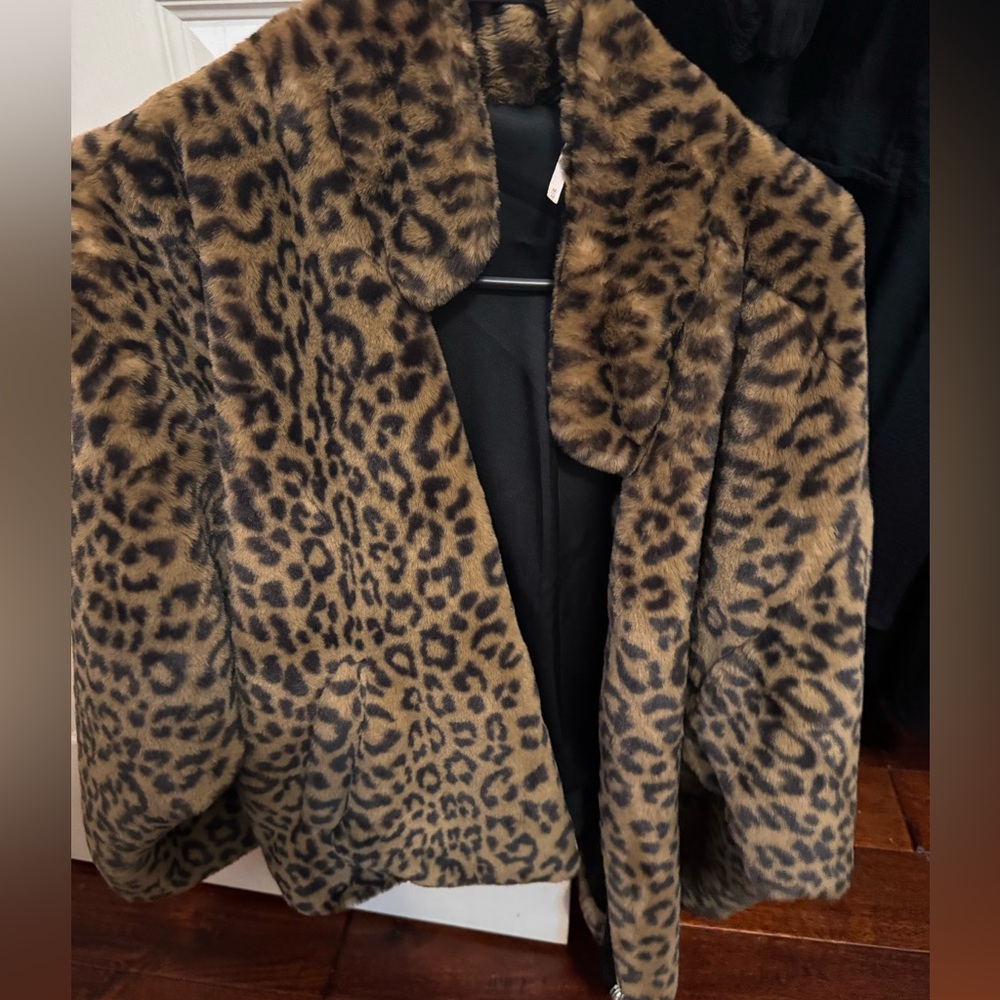 Free People Leopard Print Faux Fur Jacket